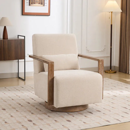 Fauteuil pivotant rembourré en bouclette style milieu du siècle avec coussin