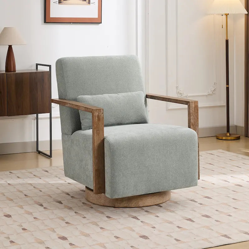 Fauteuil pivotant rembourré en bouclette style milieu du siècle avec coussin