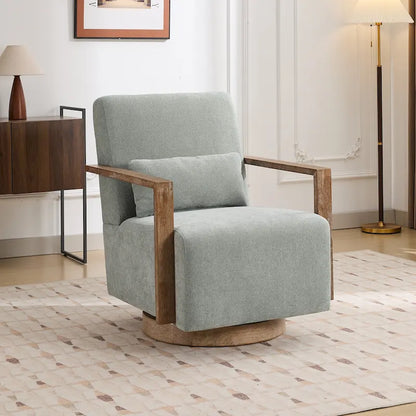 Fauteuil pivotant rembourré en bouclette style milieu du siècle avec coussin