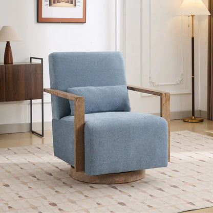 Fauteuil pivotant rembourré en bouclette style milieu du siècle avec coussin