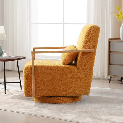 Fauteuil pivotant rembourré en bouclette style milieu du siècle avec coussin