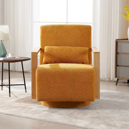Fauteuil pivotant rembourré en bouclette style milieu du siècle avec coussin
