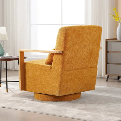 Fauteuil pivotant rembourré en bouclette style milieu du siècle avec coussin