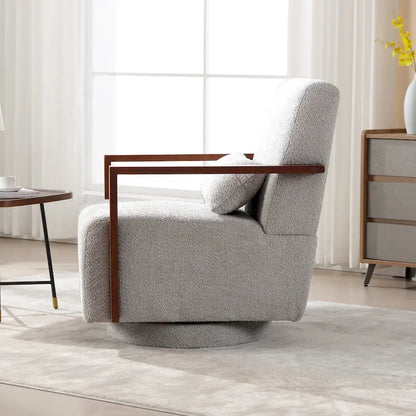 Fauteuil pivotant rembourré en bouclette style milieu du siècle avec coussin