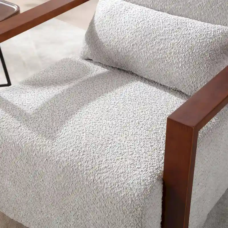Fauteuil pivotant rembourré en bouclette style milieu du siècle avec coussin