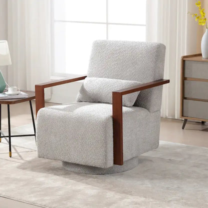 Fauteuil pivotant rembourré en bouclette style milieu du siècle avec coussin
