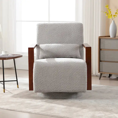 Fauteuil pivotant rembourré en bouclette style milieu du siècle avec coussin
