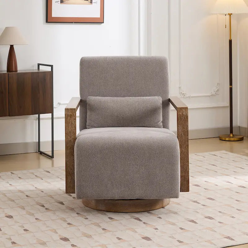 Fauteuil pivotant rembourré en bouclette style milieu du siècle avec coussin