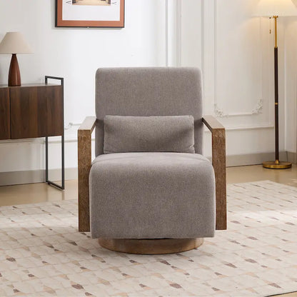 Fauteuil pivotant rembourré en bouclette style milieu du siècle avec coussin