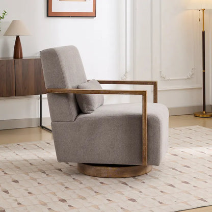 Fauteuil pivotant rembourré en bouclette style milieu du siècle avec coussin