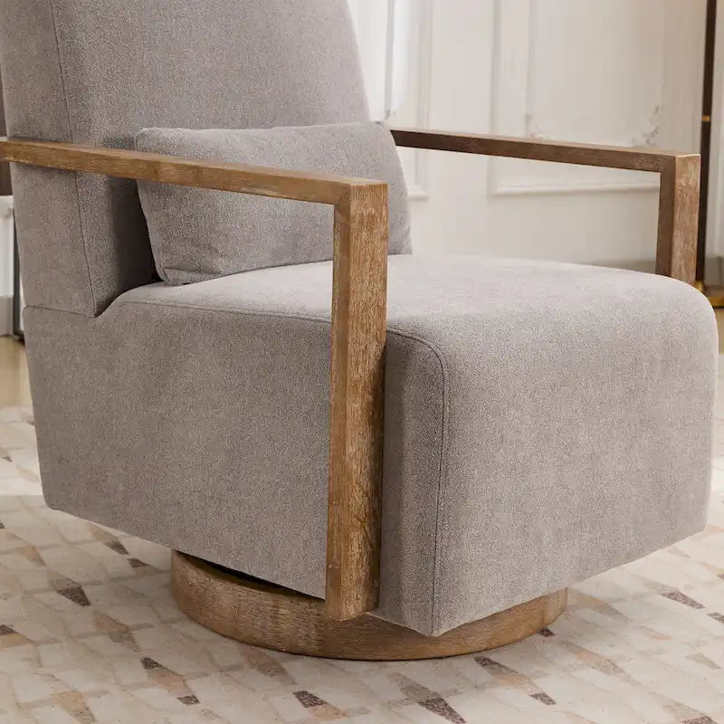 Fauteuil pivotant rembourré en bouclette style milieu du siècle avec coussin