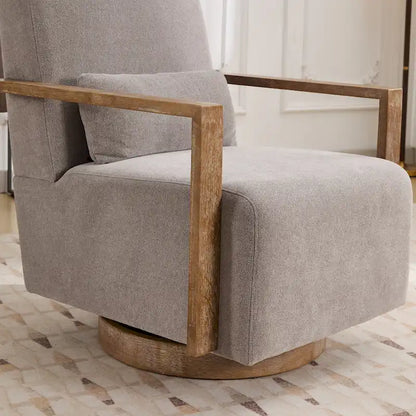 Fauteuil pivotant rembourré en bouclette style milieu du siècle avec coussin