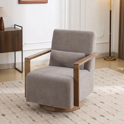 Fauteuil pivotant rembourré en bouclette style milieu du siècle avec coussin