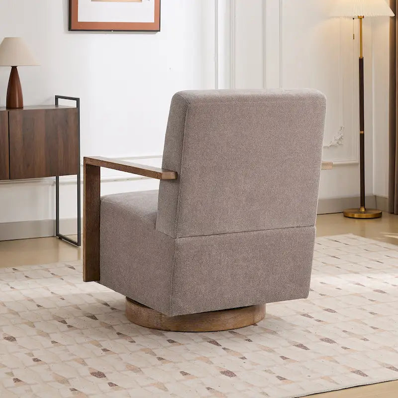 Fauteuil pivotant rembourré en bouclette style milieu du siècle avec coussin