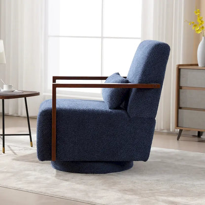 Fauteuil pivotant rembourré en bouclette style milieu du siècle avec coussin