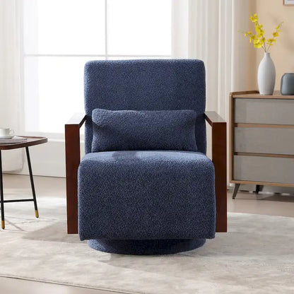 Fauteuil pivotant rembourré en bouclette style milieu du siècle avec coussin