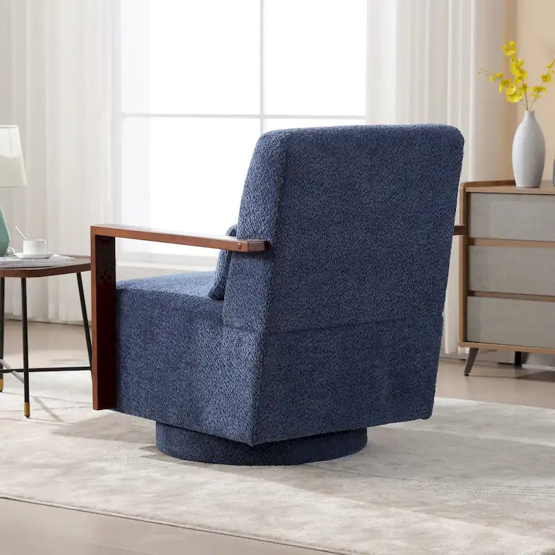 Fauteuil pivotant rembourré en bouclette style milieu du siècle avec coussin