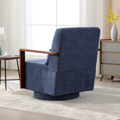 Fauteuil pivotant rembourré en bouclette style milieu du siècle avec coussin