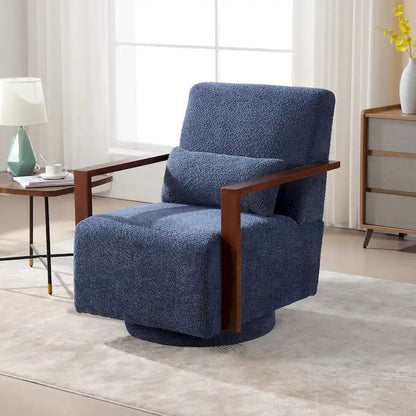 Fauteuil pivotant rembourré en bouclette style milieu du siècle avec coussin