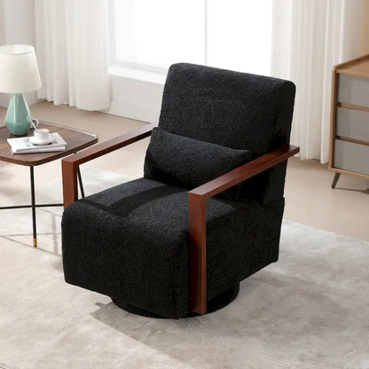 Fauteuil pivotant rembourré en bouclette style milieu du siècle avec coussin