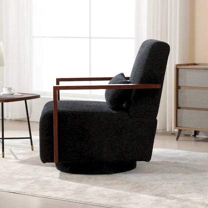 Fauteuil pivotant rembourré en bouclette style milieu du siècle avec coussin