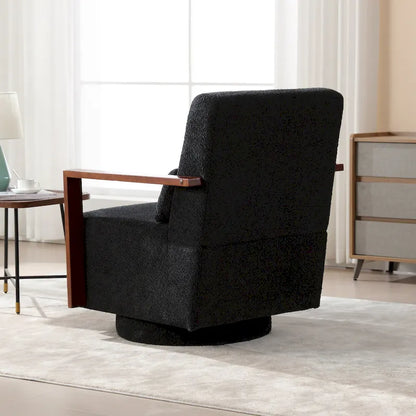 Fauteuil pivotant rembourré en bouclette style milieu du siècle avec coussin