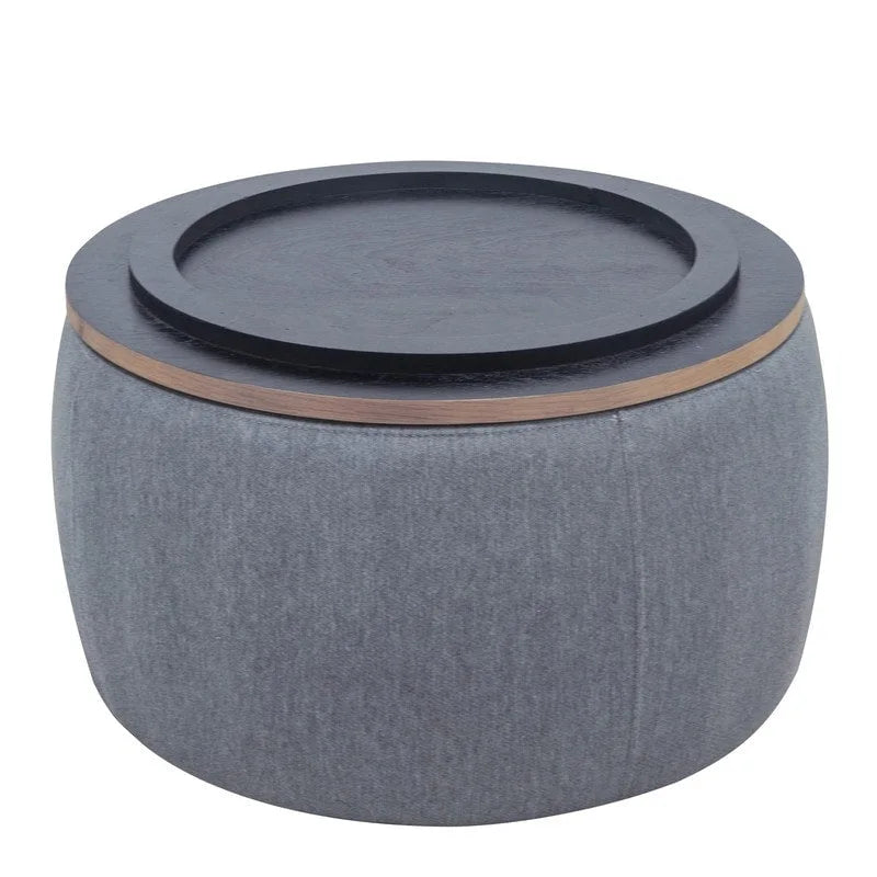 Pouf de rangement rond 3 en 1, servant à la fois de table basse et de table d'appoint artisanale.