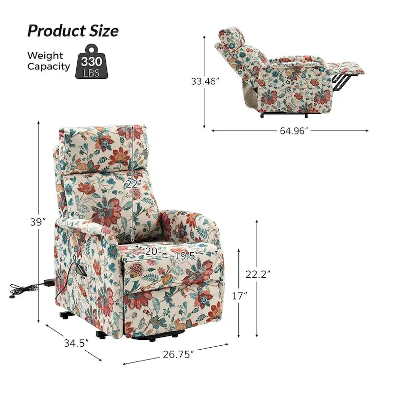 Fauteuil inclinable électrique Elisa avec télécommande et base en métal