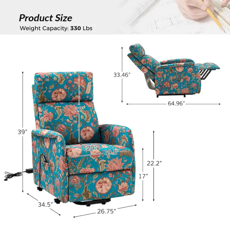 Fauteuil inclinable électrique Elisa avec télécommande et base en métal