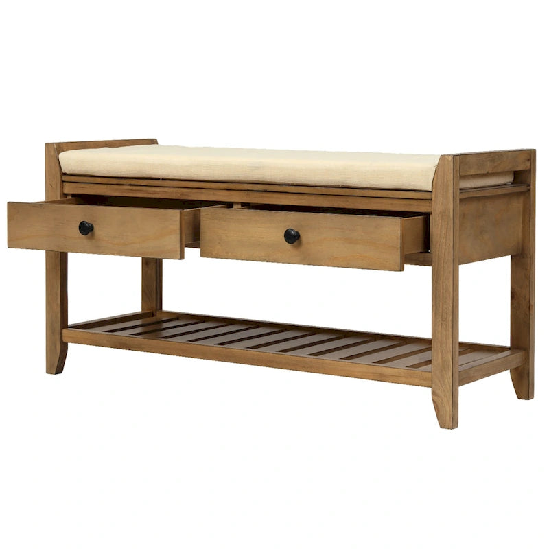 Entryway Storage Bench with Cushioned Seat and Drawers - 39L x 14W x 19.8H
