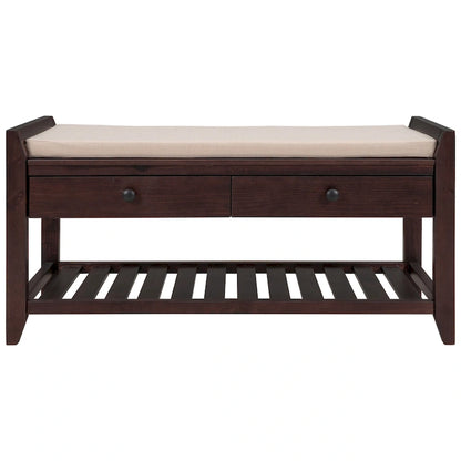 Banc de rangement d'entrée avec assise rembourrée et tiroirs - 39 cm (L) x 14 cm (l) x 19,8 cm (H)