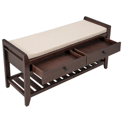 Banc de rangement d'entrée avec assise rembourrée et tiroirs - 39 cm (L) x 14 cm (l) x 19,8 cm (H)