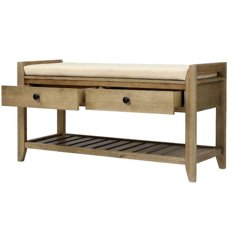 Banc de rangement d'entrée avec assise rembourrée et tiroirs - 39 cm (L) x 14 cm (l) x 19,8 cm (H)