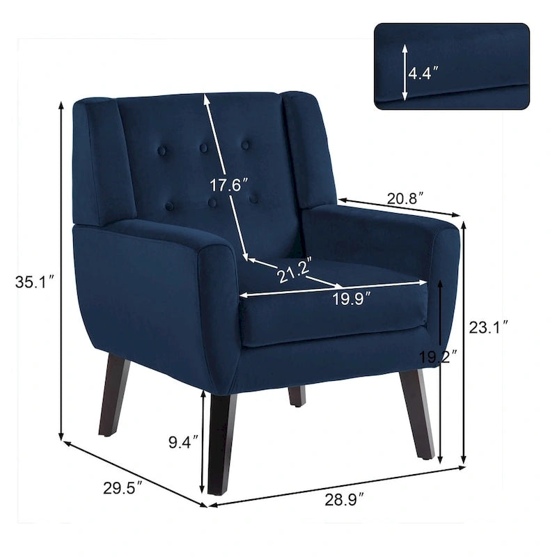 Fauteuil d'appoint moderne en velours - 73,4 cm (L) x 89,1 cm (H) x 74,9 cm (P)