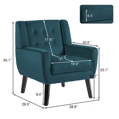 Fauteuil d'appoint moderne en velours - 73,4 cm (L) x 89,1 cm (H) x 74,9 cm (P)