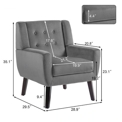 Fauteuil d'appoint moderne en velours - 73,4 cm (L) x 89,1 cm (H) x 74,9 cm (P)