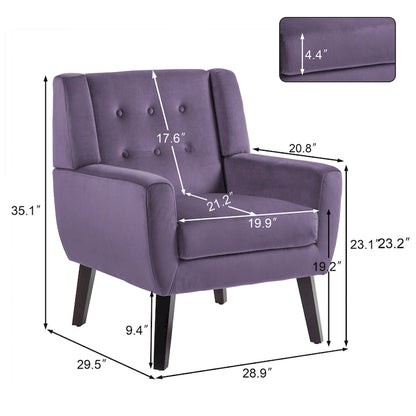 Fauteuil d'appoint moderne en velours - 73,4 cm (L) x 89,1 cm (H) x 74,9 cm (P)