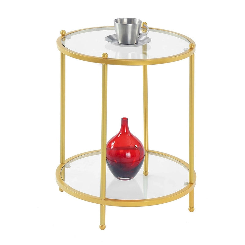 Table d'appoint ronde en verre à deux niveaux Royal Crest de Convenience Concepts avec étagère