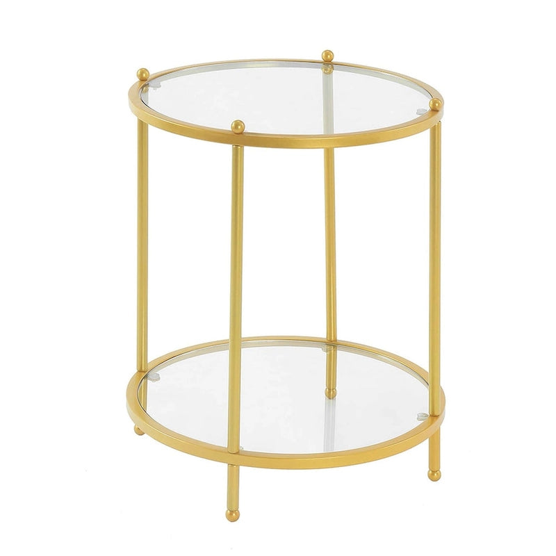 Table d'appoint ronde en verre à deux niveaux Royal Crest de Convenience Concepts avec étagère