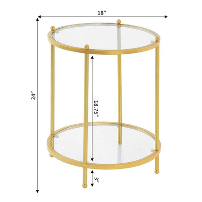 Table d'appoint ronde en verre à deux niveaux Royal Crest de Convenience Concepts avec étagère