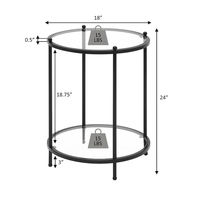Table d'appoint ronde en verre à deux niveaux Royal Crest de Convenience Concepts avec étagère