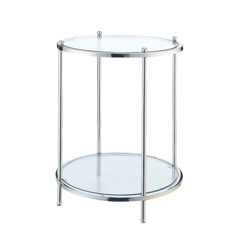 Table d'appoint ronde en verre à deux niveaux Royal Crest de Convenience Concepts avec étagère