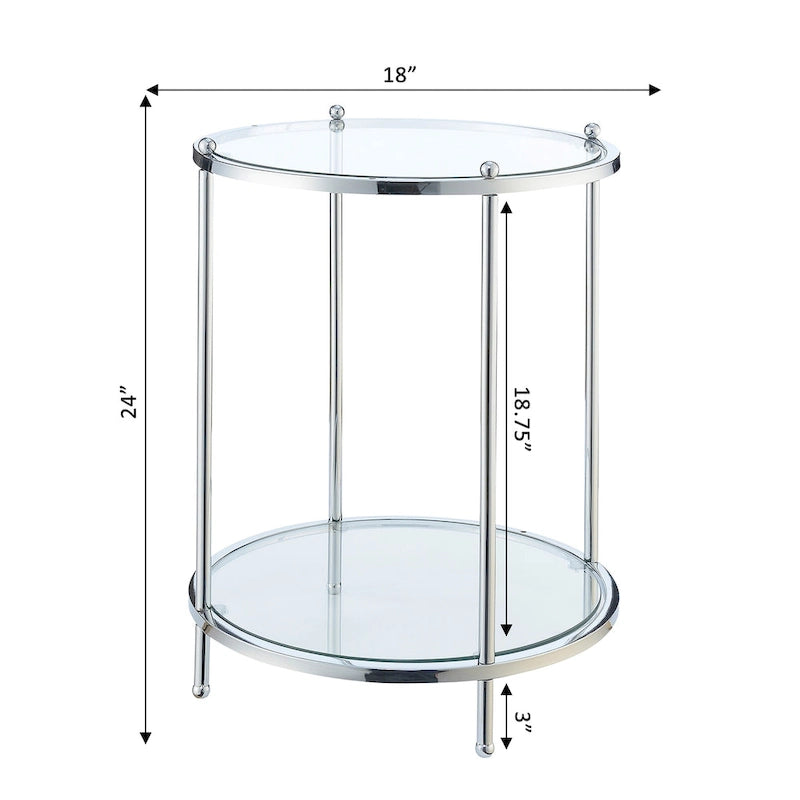 Table d'appoint ronde en verre à deux niveaux Royal Crest de Convenience Concepts avec étagère
