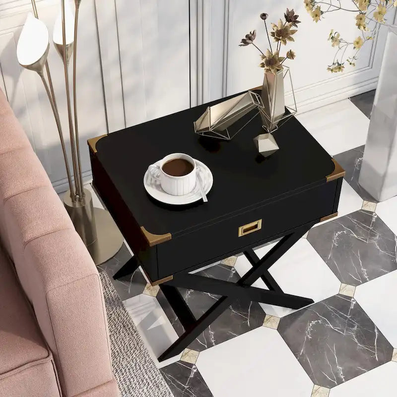 Table d'appoint contemporaine Yore de 61 cm (24 pouces) en bois massif avec 1 tiroir, par Furniture of America