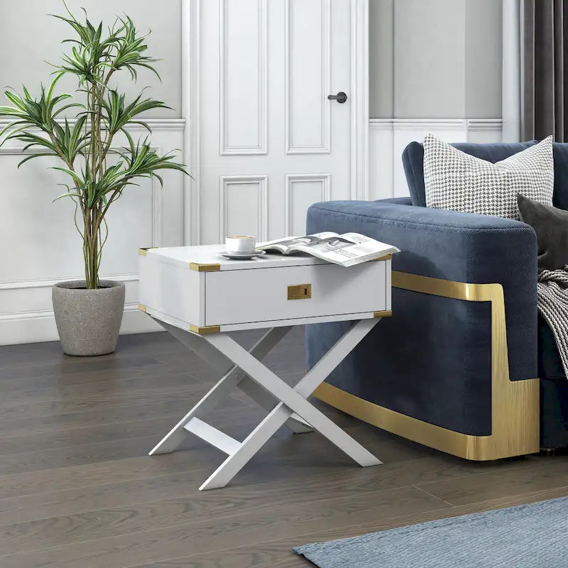 Table d'appoint contemporaine Yore de 61 cm (24 pouces) en bois massif avec 1 tiroir, par Furniture of America