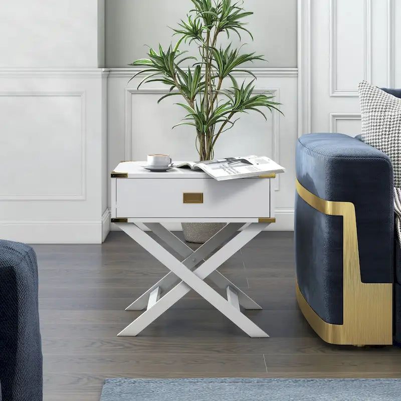 Table d'appoint contemporaine Yore de 61 cm (24 pouces) en bois massif avec 1 tiroir, par Furniture of America