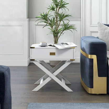 Table d'appoint contemporaine Yore de 61 cm (24 pouces) en bois massif avec 1 tiroir, par Furniture of America