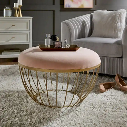 Pouf rond rembourré en tissu Jinger par iNSPIRE Q Modern