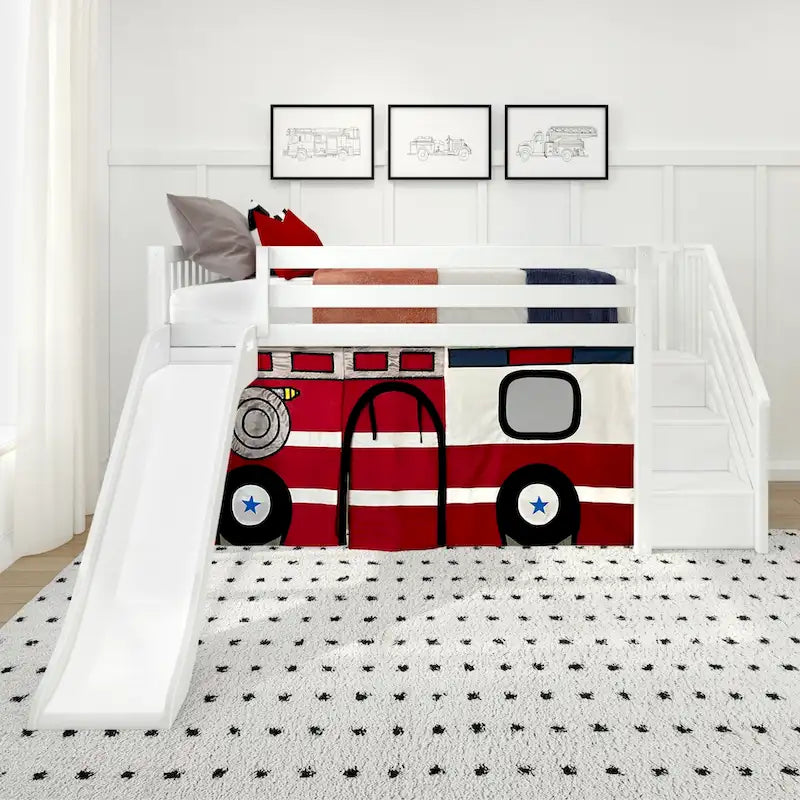 Lit mezzanine double classique Max and Lily avec escalier, toboggan facile et rideau