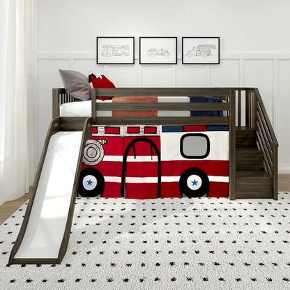 Lit mezzanine double classique Max and Lily avec escalier, toboggan facile et rideau